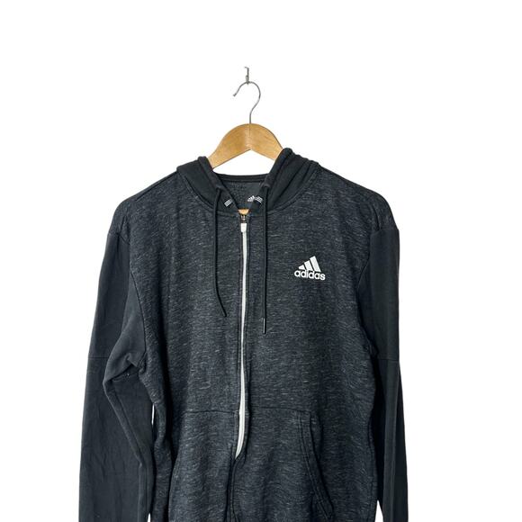Adidas Heathered Black Full Zip Hooded Sweat Jacket Men's Medium - Picture 4 of 6